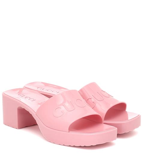 gucci pink rubber slide sandals|Gucci rubber platform slide sandals.